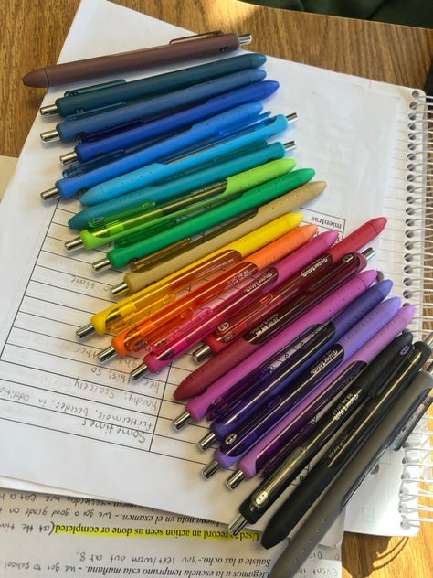 #stationery #pens #rainbow #cute #aesthetic #collection #pretty #pen Color Pens Aesthetic, Colored Pens Aesthetic, Pens Aesthetics, Aesthetic Pens And Highlighters, Aesthetic Highlighter Pens, Ballpen Aesthetics, Colorful Pens Aesthetic, Ballpens Collection Aesthetic, Romanticise Studying