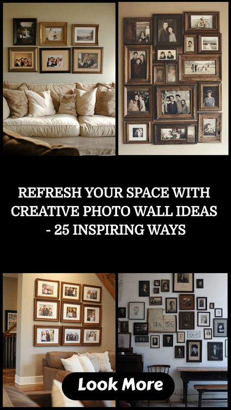 Discover creative ways to elevate your living room decor with a stunning photo wall collage. 🖼️🌟 Whether you're looking for modern, boho, or eclectic styles, we've got photo wall ideas that will transform your space. From family photos to travel snapshots, personalize your photo wall collage to reflect your unique personality and style. Let your walls tell a story with our inspiring collection of photo wall collage ideas for the living room. Wall Arrangement Ideas, Creative Photo Wall, Foyer Entryway Ideas, Photo Wall Collage Ideas, Photo Arrangements On Wall, Wall Collage Ideas, Photo Wall Ideas, Photo Ledge, Family Tree Designs