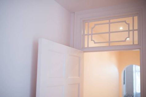 A rectangular glazed interior fanlight over a Georgian door by Bath Bespoke Interior Door With Window, Window Above Door, Bathroom Fan Light, Home Study Rooms, Georgian Doors, Hallway Inspiration, Glass Panel Door, Sleeping Room, Kitchen Designs Layout