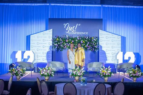 Wedding Portfolio | Perfectly Adorned Event Decor Backdrop For Corporate Event, Corporate Decoration Ideas, Corporate Events Decoration Ideas, Corporate Event Backdrop Design, Company Backdrop, Simple Stage Design, Event Stage Design Ideas, Conference Decor, Stage Backdrop Design