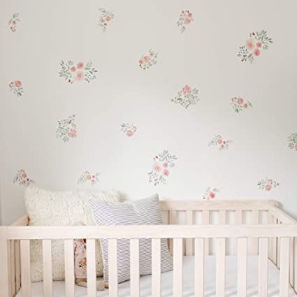 Nursery Accent Wall, Girls Room Wallpaper, Nursery Decor Inspiration, Wall Art Decals, Polka Dot Wall Decals, Floral Wall Decals, Polka Dot Walls, Girl Nursery Wall, Nursery Room Design