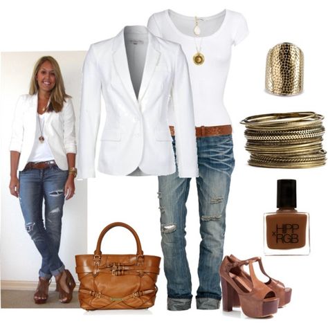 Are We Talking About Fall Fashion Already? #FashionFriday | Lady and the Blog Looks Jeans, Mode Casual, 가을 패션, White Jacket, White Blazer, Outfit Casual, Look Fashion, Spring Summer Fashion, Shirt Design