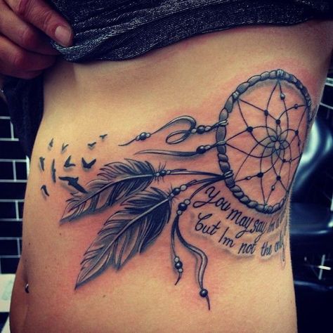 Dream Catcher Tattoos For Women, Rib Tattoos For Girls, Cute Rib Tattoos, Dreamcatcher Tattoo Thigh, Dreamcatcher Tattoo Design, Dream Catcher Tattoos, Tattoo Dreamcatcher, Dreamcatcher Tattoo Meaning, Girl Rib Tattoos