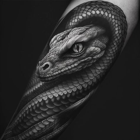 Detailed Snake Tattoo, Realism Snake Tattoo, Snake Leg Tattoo, Snake Head Tattoo, Viper Tattoo, A Snake Tattoo, Black Snake Tattoo, Nautical Tattoos, King Cobra Snake