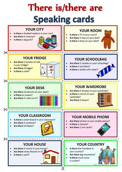 THERE IS/THERE ARE - Speaking cards - English ESL Worksheets for distance learning and physical classrooms English Language Teaching Free Printable, 3rd Grade English Lessons, English Language Teaching Activities, Speaking Cards For Beginners, Speaking Activities For Kids, There Is There Are, There Is There Are Worksheet, Communicative Language Teaching, Speaking Activities Esl