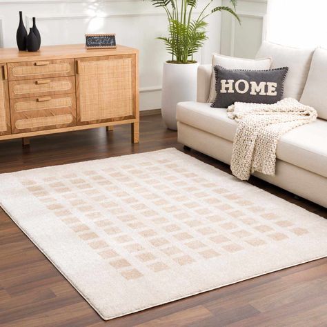 Baback Beige Washable Area Rug Checkered Area Rug, Square Tiles, Waterproof Rug, Living Room Tiles, Geometric Carpet, Low Pile Carpet, Carpet For Living Room, Washable Area Rug, 6x9 Area Rugs