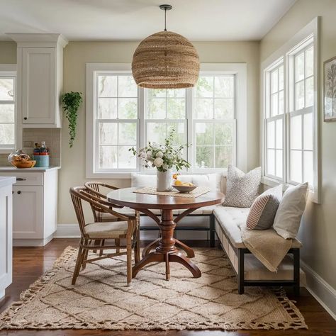 Creating the Perfect Cozy Breakfast Nook: 10 Inspiring Ideas for a Warm and Inviting Space French Country Breakfast Nook, Open Layout Living Room Dining Room, Built In Breakfast Nook Corner, Breakfast Nook Booth, Sitting Area In Kitchen, Breakfast Nook Sitting Area, Kitchen Nook Bench, Farmhouse Breakfast Nook, Built In Breakfast Nook