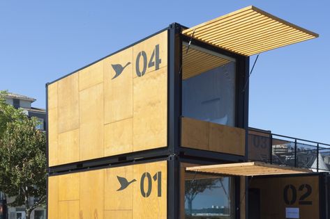 These Wooden Pop-Up Hotel Rooms Are Made of Eco-Friendly Shipping Containers | Apartment Therapy Container Business, Wooden Pop, Shipping Container Restaurant, Converted Shipping Containers, Shipping Container Architecture, Shipping Container Design, Container Restaurant, Plush Bedding, Container Conversions