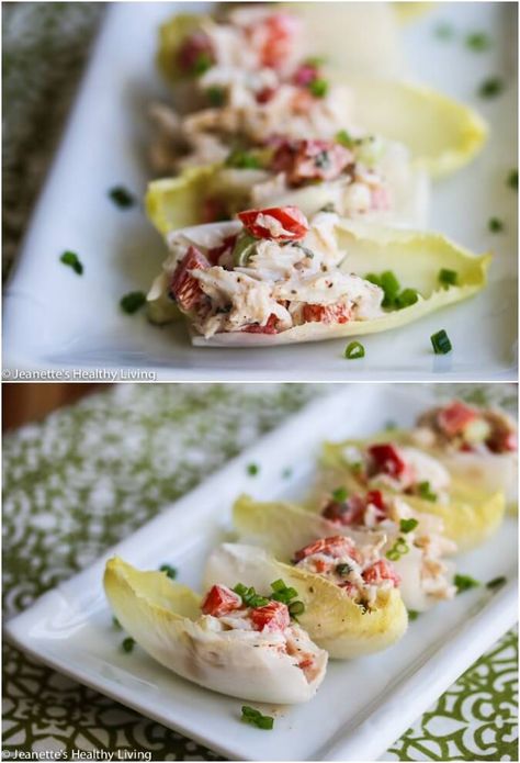 Endive Stuffed with Old Bay Crab Salad Endive Appetizers, Holiday Appetizers Easy, Cocktail Party Food, Healthy Appetizer Recipes, Appetizers For A Crowd, Holiday Appetizer, Lettuce Cups, Crab Salad, Seafood Appetizers