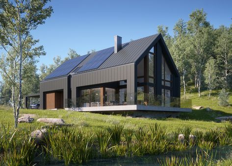 Modern Barn on Behance Modern Barn House, House By The Sea, Modern Farmhouse Exterior, Casa Exterior, Shed Homes, Christmas Potpourri, Barn Style House, Modern Barn, Black House Exterior