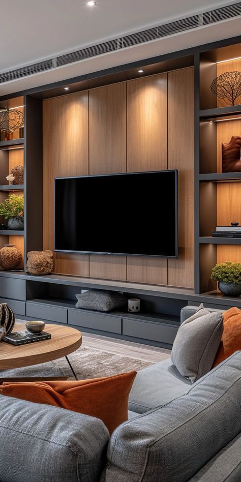 Tv Wall Design Luxury Living Rooms, Living Room Colour Design, Tv Cabinet Wall Design, Small House Living Room, Luxury Tv Wall, Modern Tv Room, Modern Tv Unit Designs, Tv Unit Furniture Design, Modern Tv Wall Units