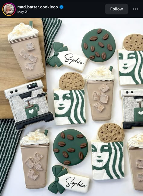 Starbucks Cookies, Royal Cookies, Cookie Sets, Royal Iced Cookies, Cookies Theme, Cookie Decorating Party, Sugar Cookie Royal Icing, Cookie Decoration, Coffee Cookies