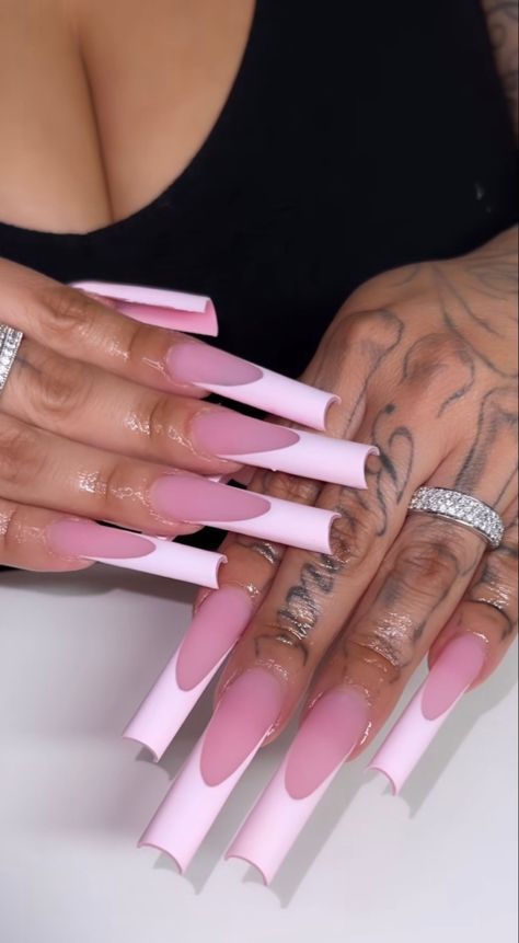 Long Tapered Square Nails Pink, Cute Long French Tip Nails, Xl French Tip Acrylic Nails, Medium Long Acrylic Nails Square, Extra Long Acrylic Nails Square, Pink Nail Sets Long, Simple Long Nails Ideas, Long Pink French Tip Nails, Pink Birthday Acrylic Nails