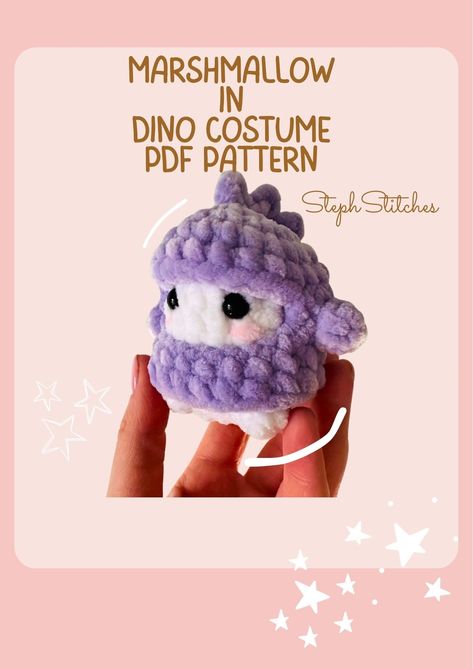 Dinosaur Marshmallow Amigurumi Pattern: Easy, Cute, and Quick Easy Quick Crochet Patterns, Crochet Market Ideas, Marshmallow Crochet, Crochet Marshmallow, Crochet Dino, Dino Costume, Crochet Baby Costumes, Easy Amigurumi, Easy Crochet Animals