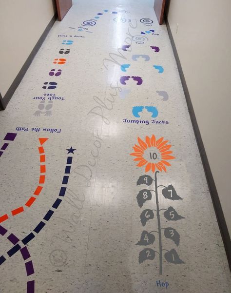 Sensory Hallway, Chalk Activities, Sensory Pathways, Sensory Path, School Hallway, Stickers School, Hallway Art, School Hallways, Sensory Room