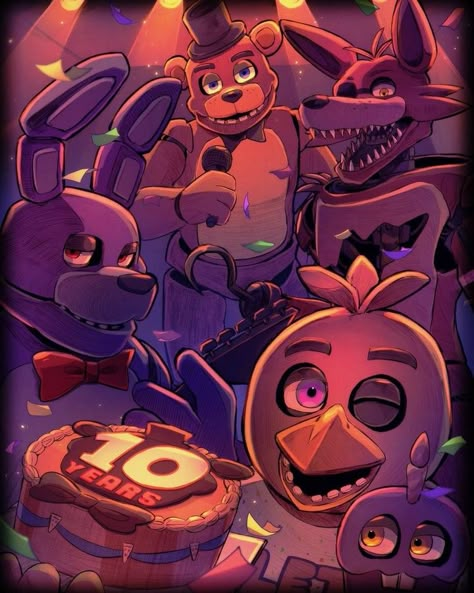 Fnaf 10th Anniversary, Pizza Bear, Mascot Horror, Rockstar Freddy, Fnaf Pictures, Fnaf Images, Fnaf Fan Games, Bonnie Fnaf, Happy 10th Anniversary