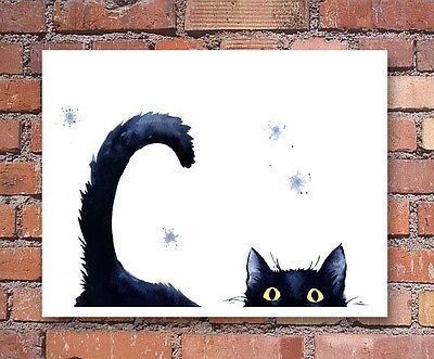 Sneaky Black Cat Art Print Watercolor Painting -  Sneaky-Black-Cat-Art-Print-Watercolor-Painting #watercolorarts Cat Art Painting, Nature Art Prints, Black Cat Art, A Black Cat, Cat Art Print, Etsy Art Prints, Cats Art, Watercolor Cat, Watercolor Inspiration