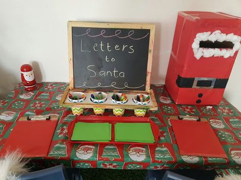 Santa's Workshop Classroom, Christmas Wrapping Station Eyfs, Christmas Events For School, Christmas School Fair, Santa Letter Station, Santa Letter Writing Station, School Christmas Fair Stall Ideas, Pta Christmas Fair Ideas, Letters To Santa Station