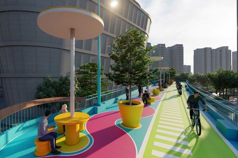 100 Architects, Selfie Wall, Linear Park, Pocket Park, Public Seating, Landscape Elements, Colorful Space, Landscape Architecture Design, Urban Furniture