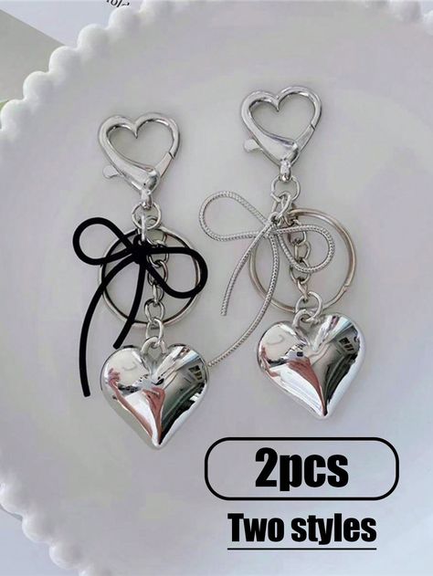 1pc Unisex Metal Keychain With Unique Design Silver Heart & Bowknot Shape INS Style Gift For Friends Bags Decoration Keychain Charms Keychain Accessaries Key Chains For Women Multicolor    Zinc Alloy Animal,Figure,Geometric,Letter    Bag Accessories, size features are:Bust: ,Length: ,Sleeve Length: Trendy Silver Keychains For Gifts, Silver Metal Keychains As Gifts, Keychain Coquette, Metal Heart Keychain, Silver Keychain With Key Clip For Gift, Charms Keychain, Keychain Charms, Letter Bag, Metal Keychain