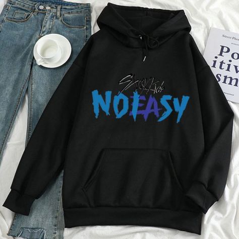 Retro Letter STRAY KIDS NOEASY Pattern Long Sleeve Hoodie Hoodies & Sweatshirts Skz Hoodie, Skz Clothes, Stray Kids Merch, Stray Kids Outfits, Fuzzy Hoodie, Kpop Shirts, Loose Hoodie, Kpop Merch, Mode Inspo