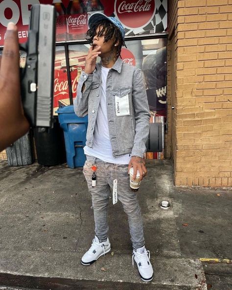 Mens Grey Outfit, Drip Outfit Men Hood, Hood Boy Outfits, Drip Fits For Men, Designer Drip Outfits Men, Atl Fashion, Hollywood Tattoo, Stud Fits, Dope Swag Outfits