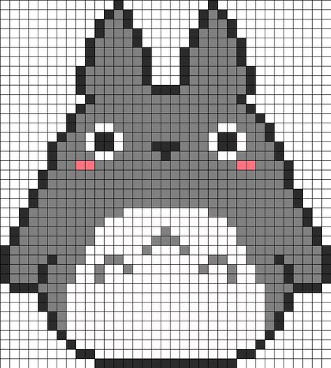 Totoro by Kiladra on Kandi Patterns | Cross stitch art, Cute little drawings, Kandi patterns Totoro Crochet Grid, Pixel Art Pattern Studio Ghibli, Totoro Perler Beads Pattern, Totoro Grid Pattern, Totoro Pixel Grid, Totoro Tapestry Crochet, Ghibli Crochet Tapestry, Cute Pixel Drawing, Crochet Pixel Pattern