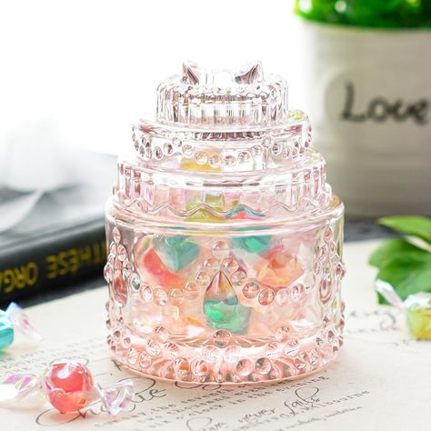 PRICES MAY VARY. Beautiful Glass Candy Dish: This gorgeous candy jar with lid is crafted from high-quality lead-free glass that catches and reflects light to stunning effect. Glass won't fade and won't develop odors. It's healthy and environmentally friendly, making it a healthier choice than plastic storage jars. Overall diameter: 2.8 inches, overall height: 3.5 inches (dimensions of the candy part: 2.3*1.8in). Fancy Design: Its exterior design adopts a cake-shaped design, with pink color, cute Office Desk Christmas, Small Bedroom Ideas For Women, Jar Jewelry, Crystal Candy, Candy Cookie, Cake Shapes, Glass Jars With Lids, Party Buffet, Candy Cookies