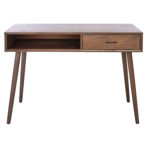 Corrigan Studio® Fogg Desk & Reviews | Wayfair Mid Century Mini Desk, Wood Writing Desk, Work Space Decor, Mid Century Desk, Wayfair Furniture, 9 To 5, Office Furniture Desk, Open Shelf, Beds For Sale