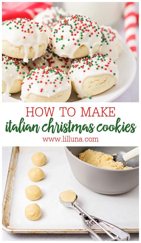 Italian Christmas Cookie Recipes, Italian Lemon Cookies, Cookies Italian, Italian Wedding Cookies, Lemon Drop Cookies, Drop Cookie Recipes, Italian Christmas Cookies, Ricotta Cookies, Sweet Glaze