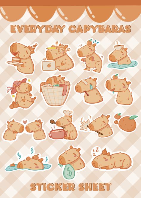 Capybara Stickers Printable, 2023 Bujo, Capybara Sticker, Printable Sticker Sheets, Cute Capybara, Stickers Printable, Printable Crafts, Digital Stickers, Planner Ideas