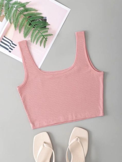 Cute Shirts Crop Tops, Cute Pink Crop Tops, Cute Pink Crop Top, Tops Rosas, Pink Crop Top Outfit, Crop Top Rosa, Cute Pink Tops, Tank Tops Outfit, Pink Tank Tops