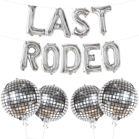 PRICES MAY VARY. PERFECT SIZE - 22 INCH | SHINY SILVER LAST RODEO BALLOONS WITH DISCO BALL BALLOONS : Dance the night away under sparkling lights. It’s the bride's last disco! Our Perfect last rodeo bachelorette party balloons will set stage for an unforgettable night for bride-to-be and her most beloved ladies. Our cowgirl bachelorette party decorations cowboy theme include 16 inch last rodeo banner that spell out "LAST RODEO" and 22 Inch Disco ball balloons. Ceate an amazing dancing queen part Rodeo Balloons, Rodeo Decorations, Disco Ball Balloons, Disco Balloons, Cowgirl Decorations, Last Disco Bachelorette Party, Ball Balloons, Bachelorette Party Balloon, Disco Ball Decorations