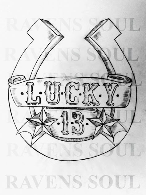 Lucky 13 Tattoo Design, Lucky 13 Tattoo, Funny Easy Drawings, Rockabilly Tattoos, Lucky Tattoo, 13 Tattoo, Cool Tattoo Drawings, Irish Tattoos, 13 Tattoos