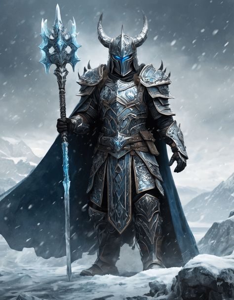 The Frost Knight Frost Knight Fantasy Art, Ice Knight, Frost Knight, Ice Warrior, Ice Armor, Ice Warriors, Warrior 1, Medieval Knight, Warrior Cat