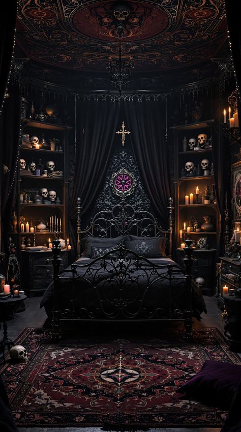 Dark Fantasy Bedroom Ideas Vampire Gothic Bedroom, Gothic Victorian Bedroom Aesthetic, Scary Room Aesthetic, Vampire Bedroom Aesthetic, Gothic Victorian Bedroom, Romantic Goth Bedroom, Vampire Home Decor, Dark Fantasy Bedroom, Victorian Bedroom Aesthetic