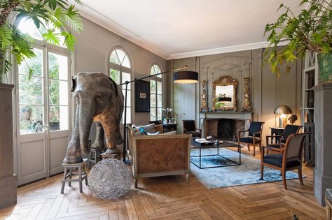 Avignon Villa Rental | Avignon Azur Suite | Haven In French Staircase, French Stone Fireplace, 19th Century Mansion, French Grey Paint, Decor Vignettes, Provence Interior, Mediterranean Houses, French Mansion, Rustic Farm Table