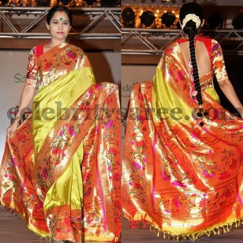 Pythani Saree by Gaurang Shah | Saree Blouse Patterns Yellow Paithani Saree, Yellow Paithani, Bride Sarees, Gaurang Shah, Trending Sarees, Luxury Indian Wedding, Half Saree Function, Indian Celebrity, Kanjivaram Saree