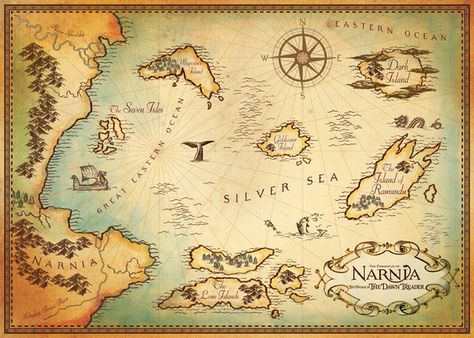 I was thinking something like this for the islands. Not the whole map, just like a scattered area of islands somewhere with sea all around them somewhere in the tropics. Map Of Narnia, Narnia Art, Voyage Of The Dawn Treader, The Dawn Treader, Cair Paravel, Dawn Treader, Narnia 3, Cs Lewis, Chronicles Of Narnia