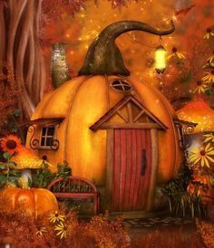 S Happy Halloween Pictures, Fall Canvas Painting, Wallpaper Fall, Pumpkin House, Fall Canvas, Autumn Fairy, Autumn Magic, Halloween Artwork, Autumn Scenes