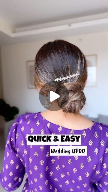 Shalini Samuel on Instagram: "Quick & Easy Wedding UPDO 💟 . . . . #weddinghair #indianwedding #weddinghairstyle #updos #bun #hairstyles #indianhair #hairtutorial #hair #easyhairstyles" Karwachauth Hairstyle Bun, Low Bun Hairstyles Wedding Indian, Easy Bun Hairstyles Indian, Simple Bun Hairstyles Indian, Lower Bun Hairstyles, Easy Wedding Updo, Bun Hairstyles Indian, Quick Bun Hairstyles, Simple Wedding Updo