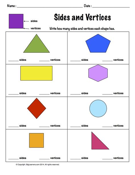 Worksheet | Sides and Vertices | Count and write how many sides and vertices each 2 - dimesional shape has. 2d Shapes Worksheet 2nd Grade, 2d Shapes Activities 2nd Grade, How Many Sides Worksheet, Mathematics Preschool, Shapes Silhouette, Articles Worksheet, Math Binder, Shapes Clipart, Count And Write