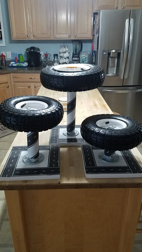 Tire Centerpiece, Tire Themed Birthday Party, Wheels Themed Birthday Party, Blaze Party, Tire Cake, Monster Jam Birthday, Monster Jam Party, Truck Theme Birthday, 17th Birthday Ideas