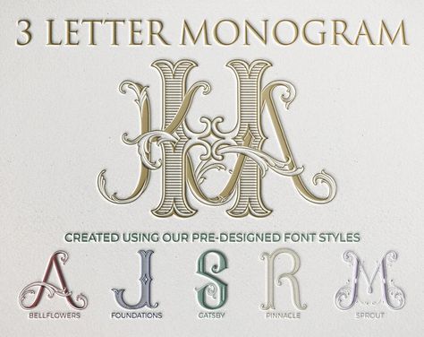 Made to Order 3 Letter Monogram Created Using Pre-designed - Etsy 3 Letter Wedding Monogram, Couple Monogram Design, Fonts Wedding, Letter Styles, 3 Letter Monogram, Custom Wedding Monogram, Couples Monogram, Wedding Logo Monogram, Wedding Logo Design