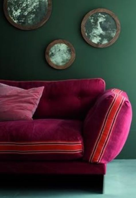 Pink with orange accent #sofa #velvet Orange Velvet Couch, Pink Velvet Couch, Velour Sofa, Accent Sofa, Sofa Velvet, Beach Bungalow, Aesthetic Living Room, Velvet Couch, Cosy Living Room