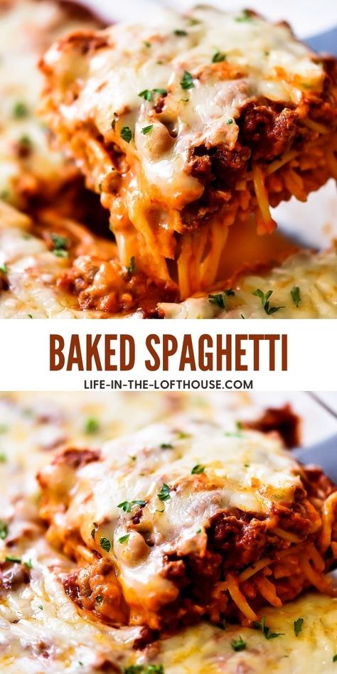 Baked Spaghetti With Ground Beef, Baked Soaghetti, Best Baked Spaghetti Recipe, Baked Spaghetti With Cream Cheese, Creamy Baked Spaghetti, Best Baked Spaghetti, Easy Baked Spaghetti Recipe, Life In The Lofthouse, Easy Baked Spaghetti