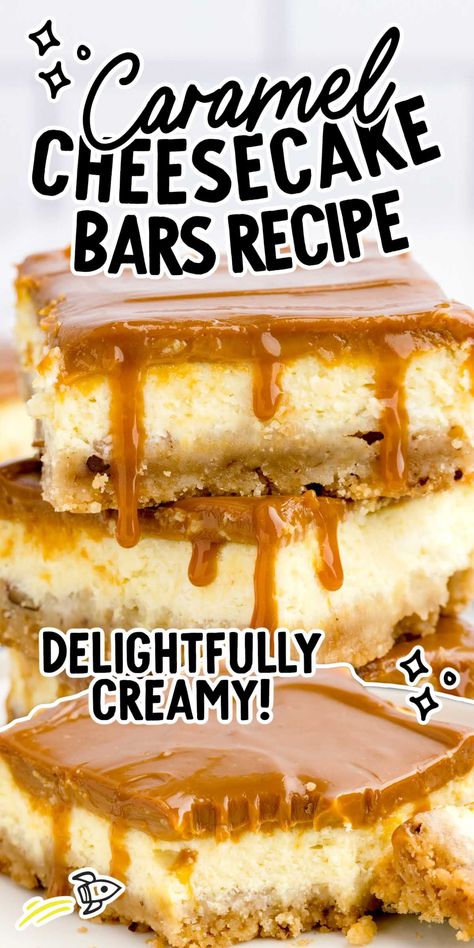 Caramel Cheesecake Bars Salted Caramel Cheesecake Squares Pioneer Woman, Salted Caramel Cheesecake Brownies, Carmel Desserts Bars, Salted Caramel Cheesecake Bars, Cheesecake Bars Recipes, Cheesecake With Caramel Sauce, Fun Cheesecake, Caramel Deserts, Carmel Cheesecake