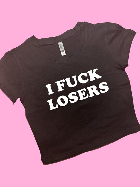 Losers SNUG FIT Crop Top | Crop Top | Graphic Top | Gift For Her | Y2K  Tee | Y2K crop top | Gift for friend | Baby Tee Comfy Top to Lounge in! Actual item may be lighter/darker than pictured. M A T E R I A L S - SNUG FIT - 100% RING SPUN COTTON - Shoulder Taping S I Z I N G - Size chart is available on our listing photos. S H I P P I N G  &  P R O D U C T I O N  T I M E - Production Time is 2-3 Business Days. (May be delayed during the Holiday Season) - Shipping Time is 2-5 Business Days. (May Funny Crop Tops, Funny Trucker Hat, Funky Shirts, Y2k Crop Top, Silly Shirt, Silly Clothes, Graphic Crop Top, Weird Shirts, Workout Crop Top