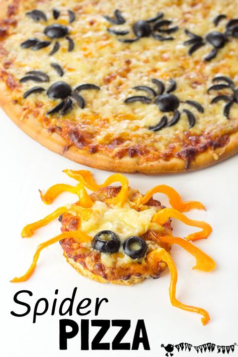 Halloween Spider Pizza - Looking for fun Halloween recipes? You'll love this easy Halloween food idea! These Halloween Spider Pizzas are simple for kids to make and perfect for some spook-tastic Halloween fun. Shudder! #kidscraftroom #halloween #halloweenfood #halloweenparty #pizza #spiderpizza #halloweentreats #halloweenrecipes Spider Pizza, Halloween Appetizers For Adults, Adult Halloween Party Food, Snack Halloween, Recetas Halloween, Kids Halloween Food, Food Halloween, Spooky Decorations, Appetizers For Kids