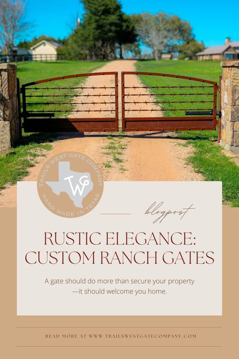 Discover the beauty of our custom ranch gates, designed to blend rustic charm with modern functionality. Whether it's a single swing gate or a double, we can craft the perfect entrance for your ranch that reflects your style. Farmhouse Gate Entrance, Ranch Gates Entrance Ideas, Farm Gates Entrance, Ranch Entrance Ideas, Pipe Fence, Ranch Fencing, Ranch Gates, Gate Entrance, West Gate